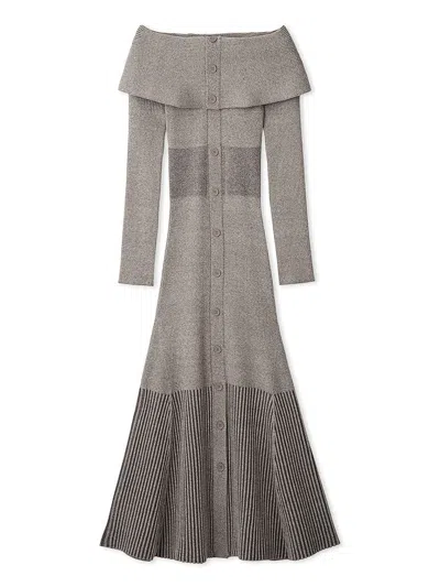 Snidel Off-shoulder Button Knit Dress In Gray
