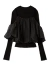 Snidel Off-shoulder Layered Knit Pullover In Black
