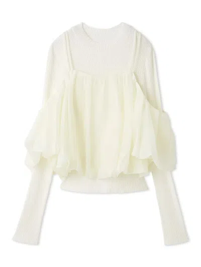 Snidel Off-shoulder Layered Knit Pullover In White
