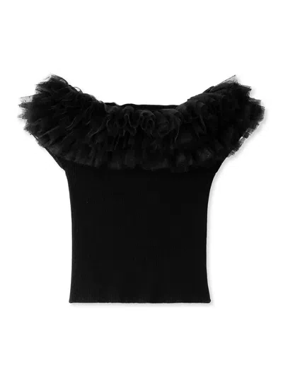 Snidel Off-shoulder Ruffle Neck Knit Top In Black