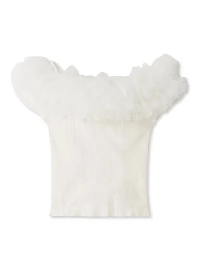 Snidel Off-shoulder Ruffle Neck Knit Top In White