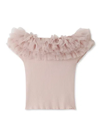 Snidel Off-shoulder Ruffle Neck Knit Top In Pink