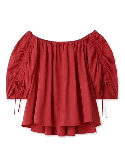 Snidel Off Shoulder Tunic Blouse In Red