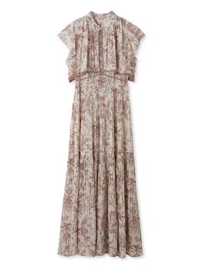 Snidel Pleated Floral Maxi Dress In Brown