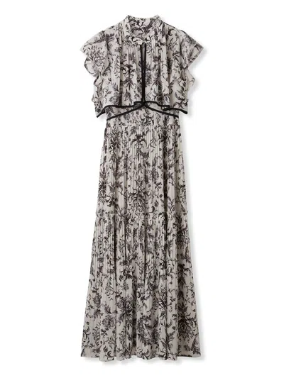 Snidel Pleated Floral Maxi Dress In Gray