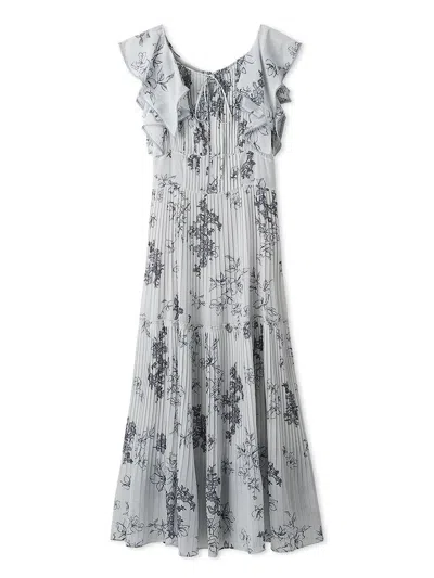 Snidel Pleated Print Dress In Gray