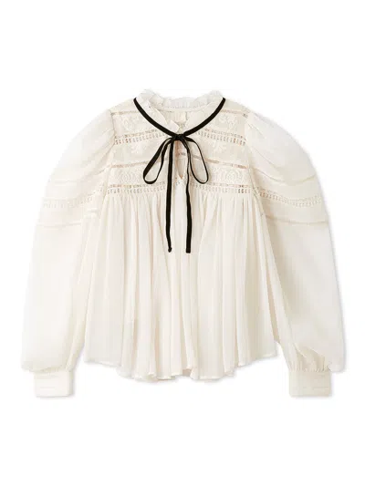 Snidel Pleated Puff Sleeve Boho Blouse