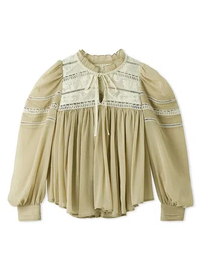 Snidel Pleated Puff Sleeve Boho Blouse
