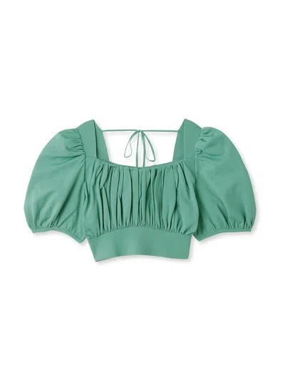 Snidel Puff Sleeve Cropped Knit Tops In Green