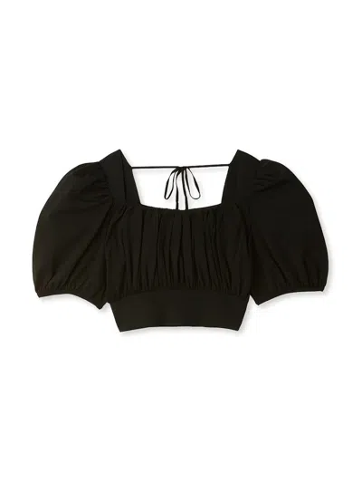 Snidel Puff Sleeve Cropped Knit Tops In Black