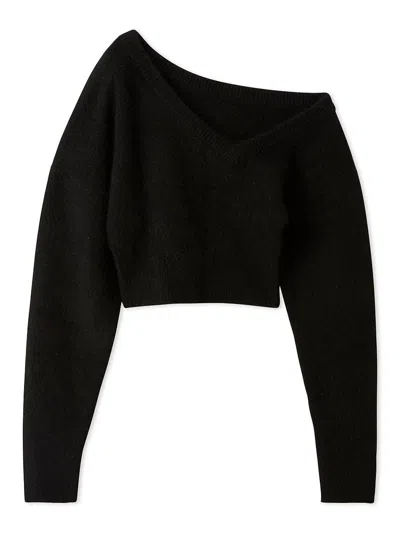 Snidel Raccoon Asymmetric Knit Pullover In Black
