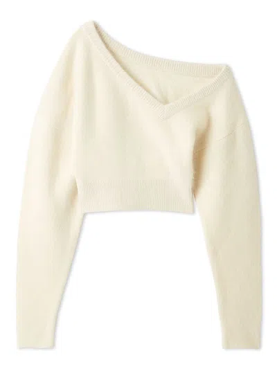 Snidel Raccoon Asymmetric Knit Pullover In Neutral
