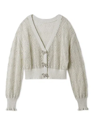 Snidel Ribbon Button Sheer Cardigan In Gray