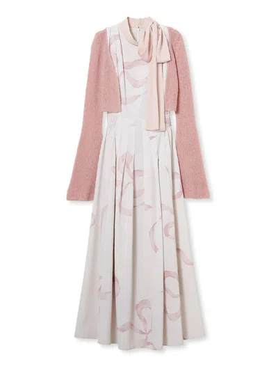 Snidel Ribbon Detail Cardigan Set Dress In Pink