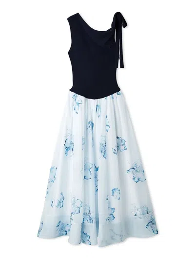 Snidel Ribbon Detail Knit Combo Dress In Blue