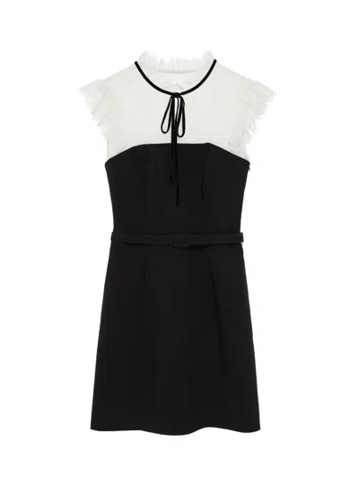 Snidel Ribbon Neck Lace Docking Mini Dress In Black