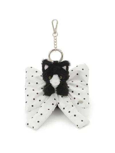 Snidel Ribbon Scrunchie With Cat Charm In White