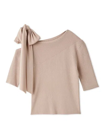 Snidel Ribbon Shoulder Knit Pullover In Pink
