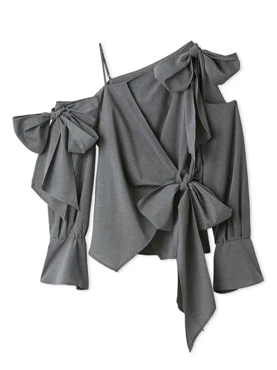 Snidel Ribbon-detail Blouse In Gray