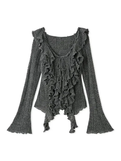 Snidel Ruffle Design Knit Pullover In Gray