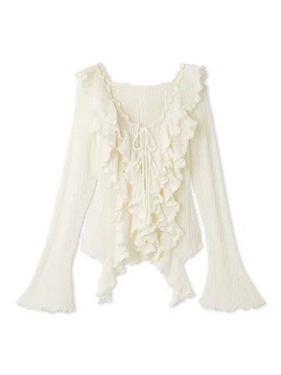 Snidel Ruffle Design Knit Pullover In White