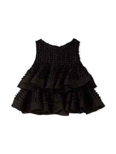 Snidel Ruffle Jacquard Volume Blouse In Black