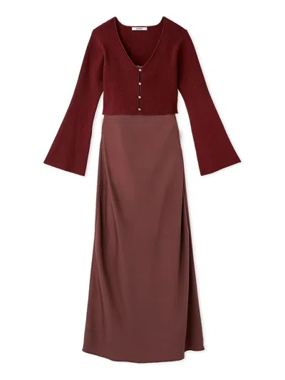 Snidel Satin Cami Dress And Knit Cardigan Set In Red