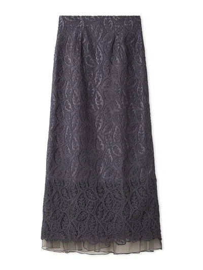 Snidel Scalloped Hem Floral Lace Midi Skirt