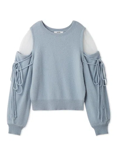 Snidel See-through Shoulder Knit Pullover In Blue