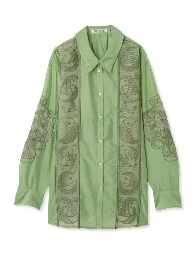 Snidel Sheer Embroidered Shirt In Green