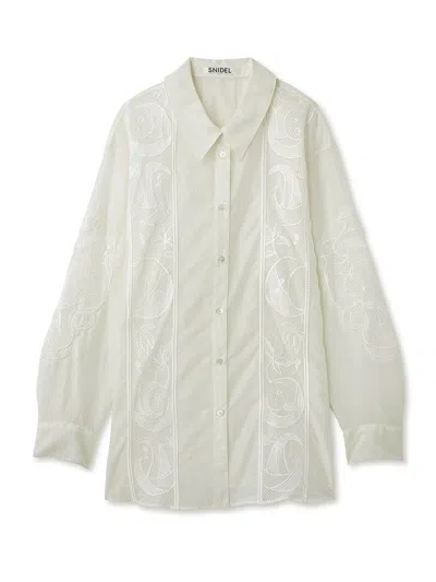 Snidel Sheer Embroidered Shirt In White