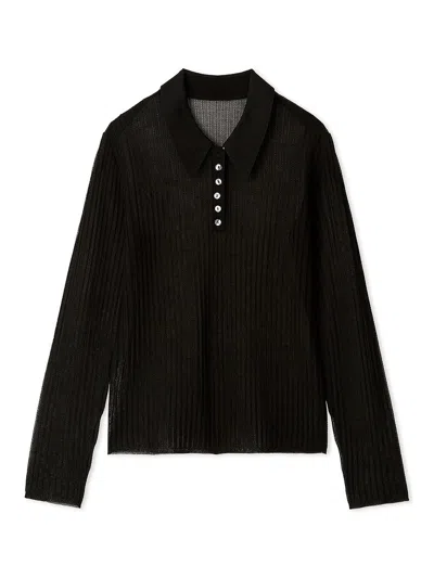 Snidel Sheer Knit Collared Top In Black