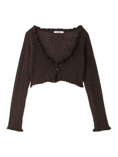 Snidel Sheer Ribbed Cardigan In Brown