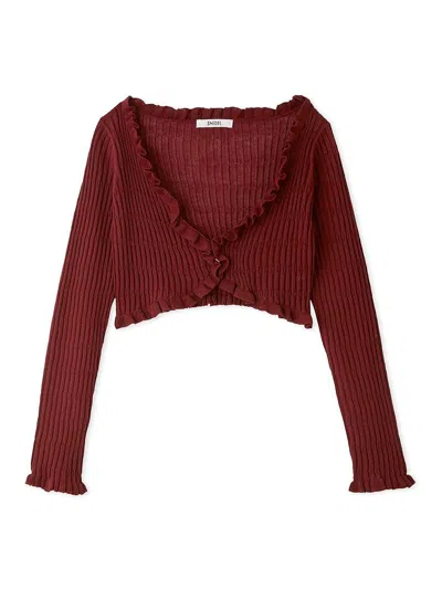 Snidel Sheer Ribbed Cardigan In Burgandy