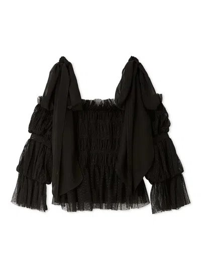 Snidel Sheer Ruffle Off-shoulder Top In Black