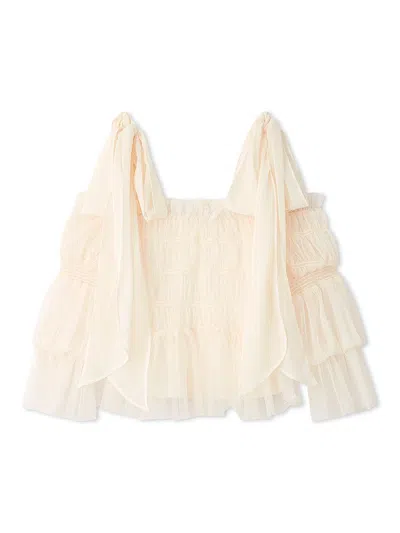 Snidel Sheer Ruffle Off-shoulder Top In Neutral