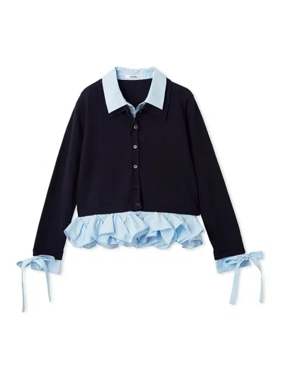 Snidel Shirt-docking Hem Volume Knit Pullover In Blue