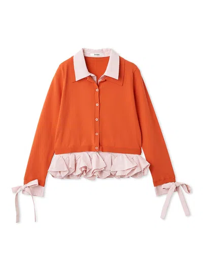 Snidel Shirt-docking Hem Volume Knit Pullover In Orange