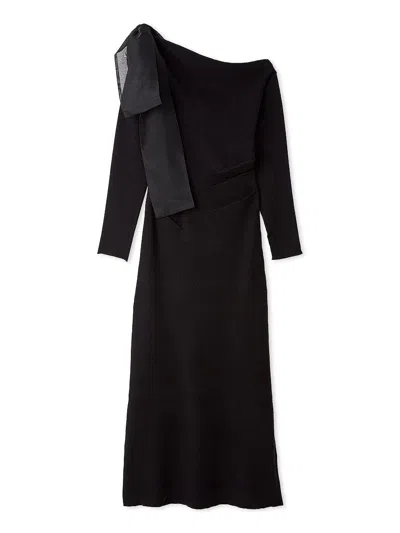 Snidel Shoulder Ribbon Knit Dress In Black