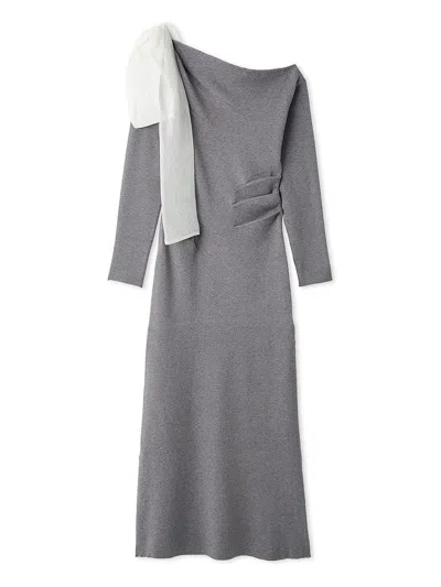 Snidel Shoulder Ribbon Knit Dress In Gray