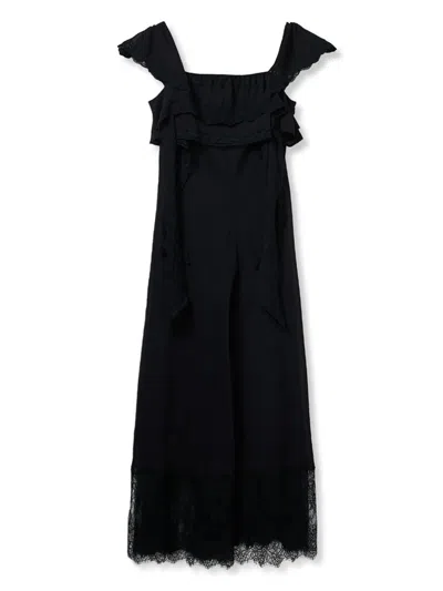 Snidel Silky Chiffon Lace Slip Dress In Black