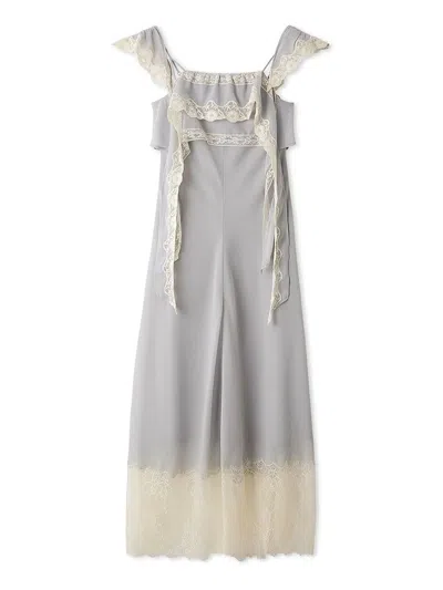 Snidel Silky Chiffon Lace Slip Dress In Gray