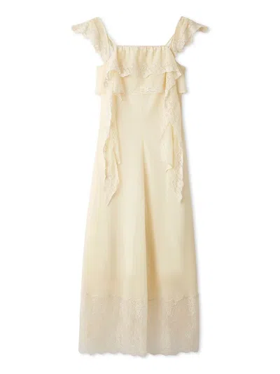 Snidel Silky Chiffon Lace Slip Dress In Yellow
