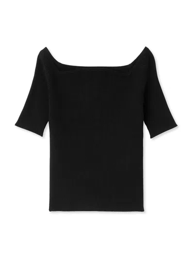 Snidel Simple Ribbed Off Shoulder Knit Top In Black