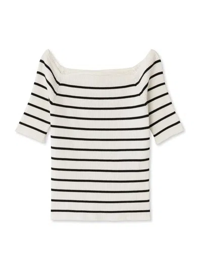 Snidel Simple Ribbed Off Shoulder Knit Top In White