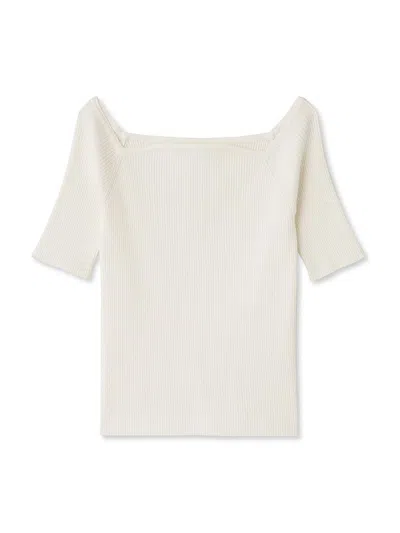 Snidel Simple Ribbed Off Shoulder Knit Top In White