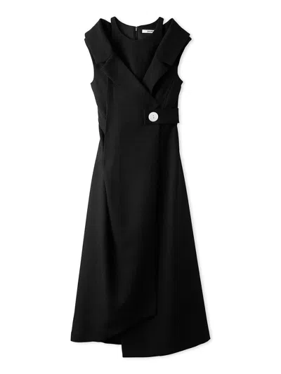 Snidel Sleeveless Asymmetrical Wrap Midi Dress In Black