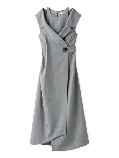 Snidel Sleeveless Asymmetrical Wrap Midi Dress In Gray