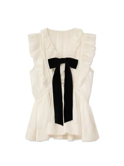 Snidel Sleeveless Front Ribbon Blouse In White