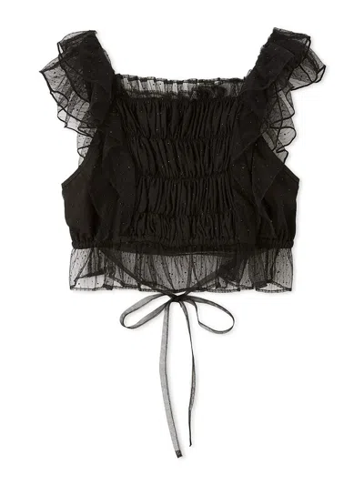 Snidel Smocked Ruffle Lace Crop Top In Black